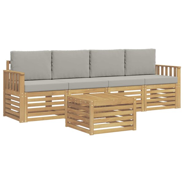 vidaXL Ensemble de canapés d'extérieur 5 Pièces Blanc et gris clair