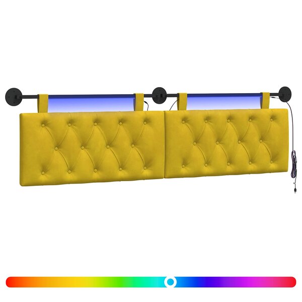 vidaXL Tête de lit suspendue Avec lumière LED Jaune Velours