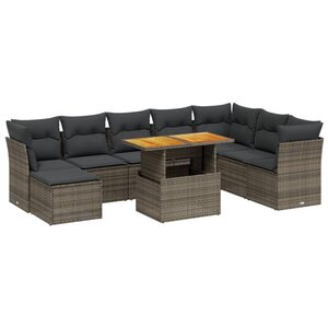 vidaXL Salon de jardin 9 Pièces avec coussins gris résine tressée
