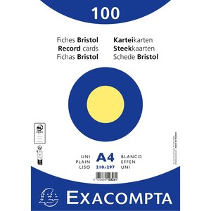 Paquet 100 Fiches Sous Film - Bristol Uni Non Perforé 210x297mm - Jaune - X 10 - Exacompta