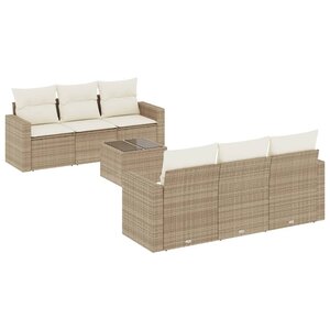 vidaXL Salon de jardin avec coussins 7 Pièces beige résine tressée