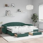 vidaXL Lit de jour avec gigogne et tiroirs vert foncé 80x200cm velours