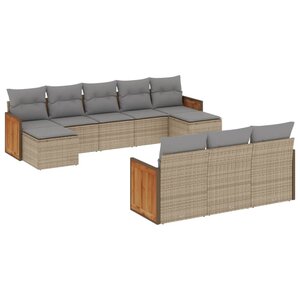 vidaXL Salon de jardin avec coussins 10 Pièces beige résine tressée