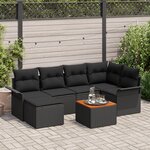 Ensemble de canapé 7 pièces avec coussins noir poly rotin