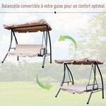 Balancelle de jardin convertible 3 places grand confort inclinaison toit réglable matelas fourni 2L x 1,25l x 1,7H m métal polyester noir et beige