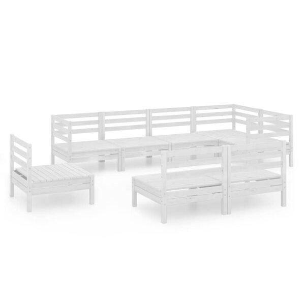 vidaXL Salon de jardin 8 Pièces Bois de pin massif Blanc