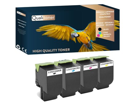Qualitoner lot de x4 toners 80c0s10 + 80c0s20 + 80c0s30 + 80c0s (noir + cyan + magenta + jaune) compatible pour lexmark