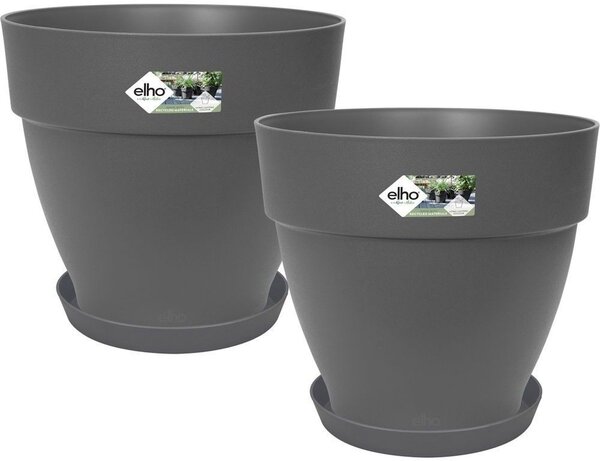 2 pots de fleur rond noirs 22 L avec soucoupes Ø 21 x 2 8 cm + Loft Ø 29 8 x 25 8 cm