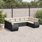 vidaXL Salon de jardin 9 Pièces avec coussins noir résine tressée