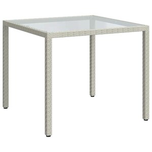 vidaXL Table de jardin 90x90x75cm Verre trempé et résine tressée Blanc