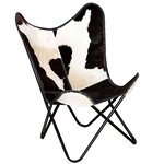 vidaXL Chaise papillon noir et blanc cuir de vache