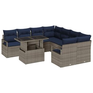 vidaXL Ensemble de canapé de jardin 9 Pièces Gris et bleu marine