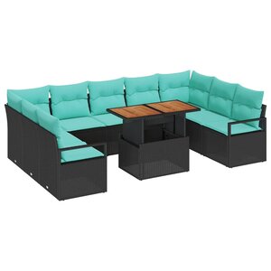 vidaXL Ensemble de canapé de jardin 10 Pièces Noir et Sarcelle