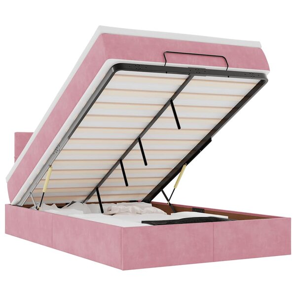 vidaXL Lit ottoman avec matelas rose 120x190 cm velours