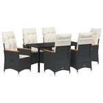 vidaXL Ensemble de salle à manger de jardin   7 pièces avec coussins en poly rotin noir.