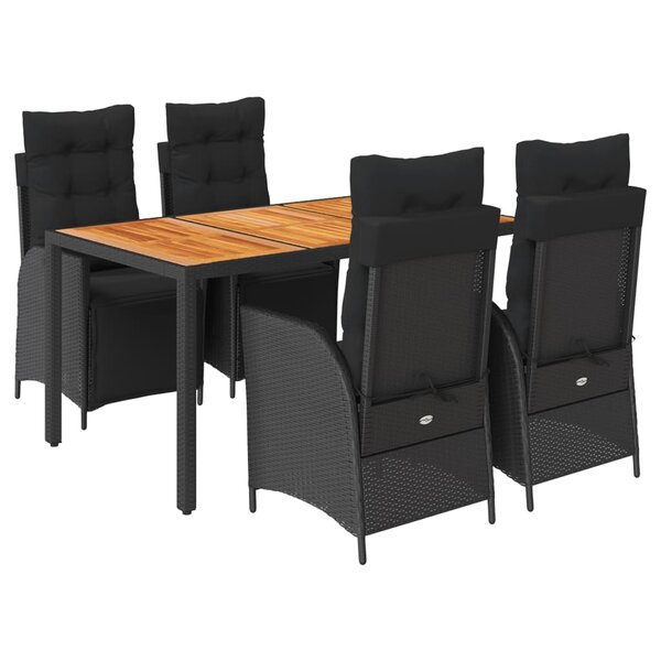vidaXL Ensemble à manger de jardin coussins 5Pièces Noir Résine tressée