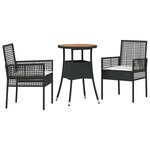 vidaXL Ensemble de salle à manger pour jardin 3 Pièces Noir polyrotin