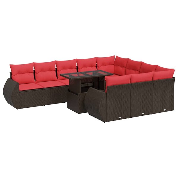 vidaXL Salon de jardin et coussins 11 Pièces marron résine tressée acacia