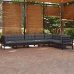 vidaXL Salon de jardin 7 Pièces avec coussins Noir Bois de pin massif