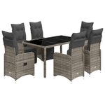 vidaXL Ensemble de bistro de jardin 7 Pièces coussins gris poly rotin