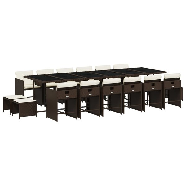 vidaXL Ensemble à manger de jardin et coussins 17 Pièces marron rotin