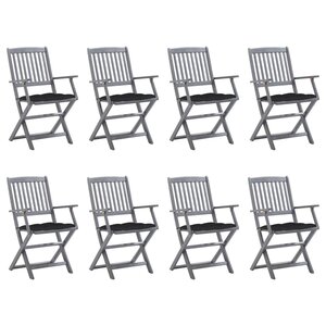 vidaXL Chaises pliables d'extérieur lot de 8 et coussins Bois d'acacia