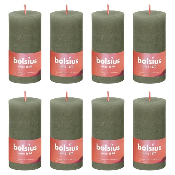 Bolsius Bougies pilier rustiques Shine 8 Pièces 100x50 mm Vert olive