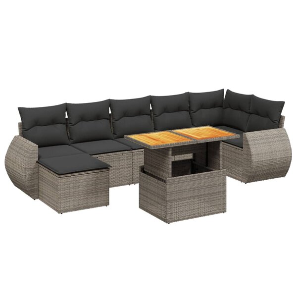 vidaXL Salon de jardin 8 Pièces avec coussins gris résine tressée