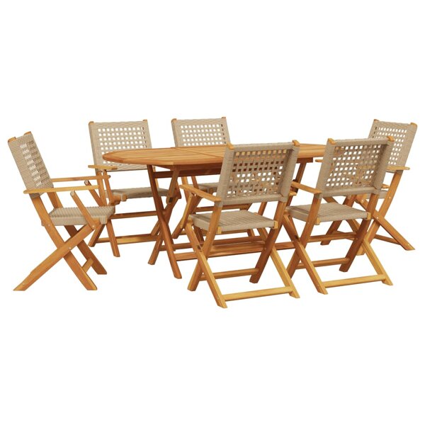 vidaXL Ensemble à manger de jardin 7 Pièces beige rotin et bois massif