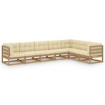 vidaXL Salon de jardin 7 Pièces avec coussins Marron miel Bois de pin