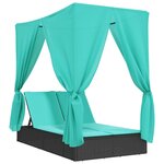 vidaXL Chaise longue double avec toit et rideaux noir résine tressée