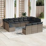 vidaXL Salon de jardin avec coussins 13 Pièces gris résine tressée