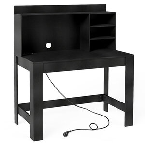 Bureau d'ordinateur avec bibliothèque 108 x 60 x 125 cm multiprise intégrée design moderne en MDF noir 20_0015637