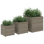 vidaXL Jardinières d'extérieur 3 Pièces gris résine tressée