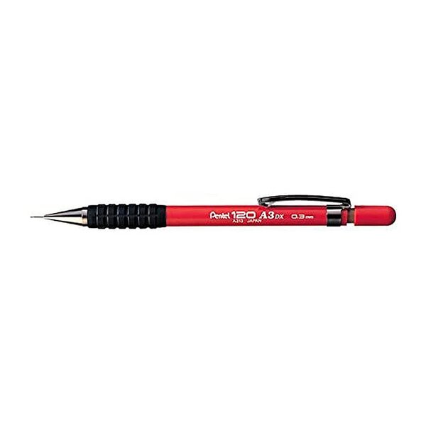 Porte-mine 0.3mm corps plastique canon 4mm ergonomique 2 mines hi-graph coloris rouge x 12 PENTEL