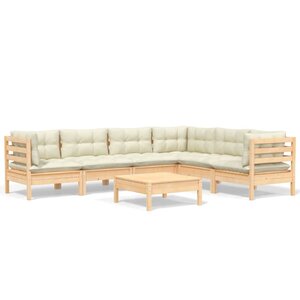 Salon de jardin meuble d'extérieur ensemble de mobilier 7 pièces avec coussins crème bois de pin solide 02_0017179