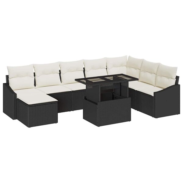 vidaXL Ensemble de canapé de jardin avec coussin 9 Pièces Noir  Crème