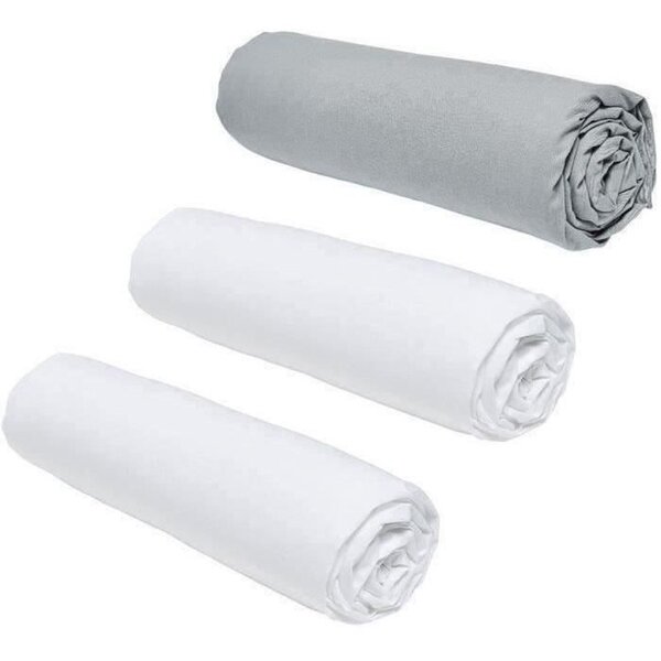3 draps housses - 160 x 200 cm - Craie/ Acier