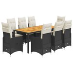vidaXL Ensemble de bistro de jardin 9 Pièces coussins noir poly rotin