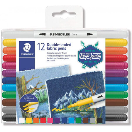 Boîte de 12 crayons feutre textiles - double pointe - assortis - staedtler 3190