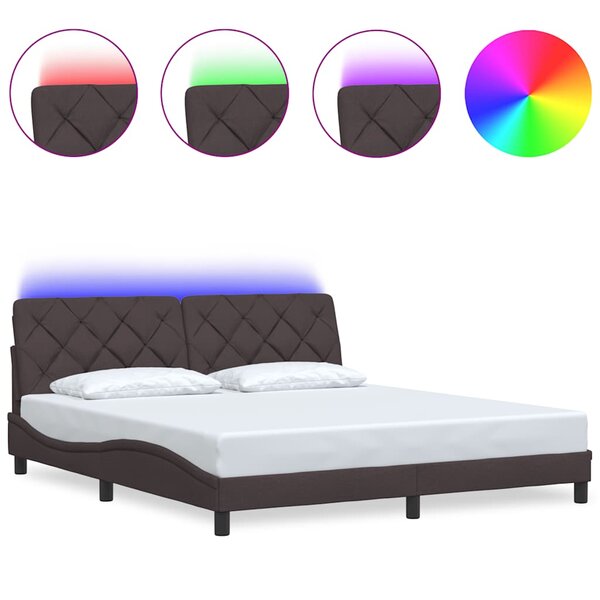 vidaXL Cadre de lit avec LED sans matelas marron foncé 180x200cm tissu