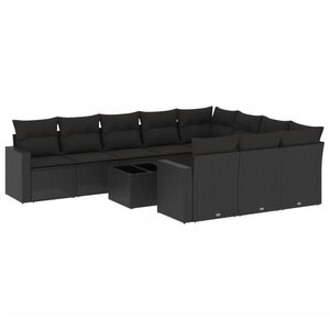 vidaXL Salon de jardin 11 Pièces avec coussins noir résine tressée