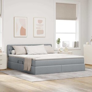 vidaXL Lit avec rangement et LED Gris clair 180 x 200 cm Polyester