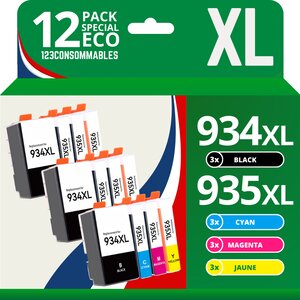123CONSOMMABLES - 934XL 935XL - Cartouches d'encre Compatible pour HP 934 XL 935 XL pour HP Officejet Pro 6230 6830 Officejet 6820 (pack de 12)