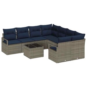 vidaXL Ensemble de Canapés avec coussin 9 Pièces Gris et marine polyrotin
