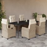 vidaXL Ensemble à manger de jardin et coussins 7 Pièces beige poly rotin