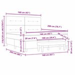 vidaXL Lit à ressort avec matelas et banc gris foncé 160x200 cm tissu