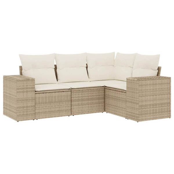 vidaXL Salon de jardin avec coussins 4 Pièces beige résine tressée