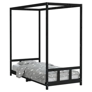 vidaXL Cadre de lit pour enfants noir 90x200 cm bois de pin massif