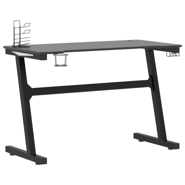 Bureau table poste de travail meuble d'ordinateur informatique étude de jeu à LED en forme de Z 110 x 60 x 75 cm noir 02_0023778